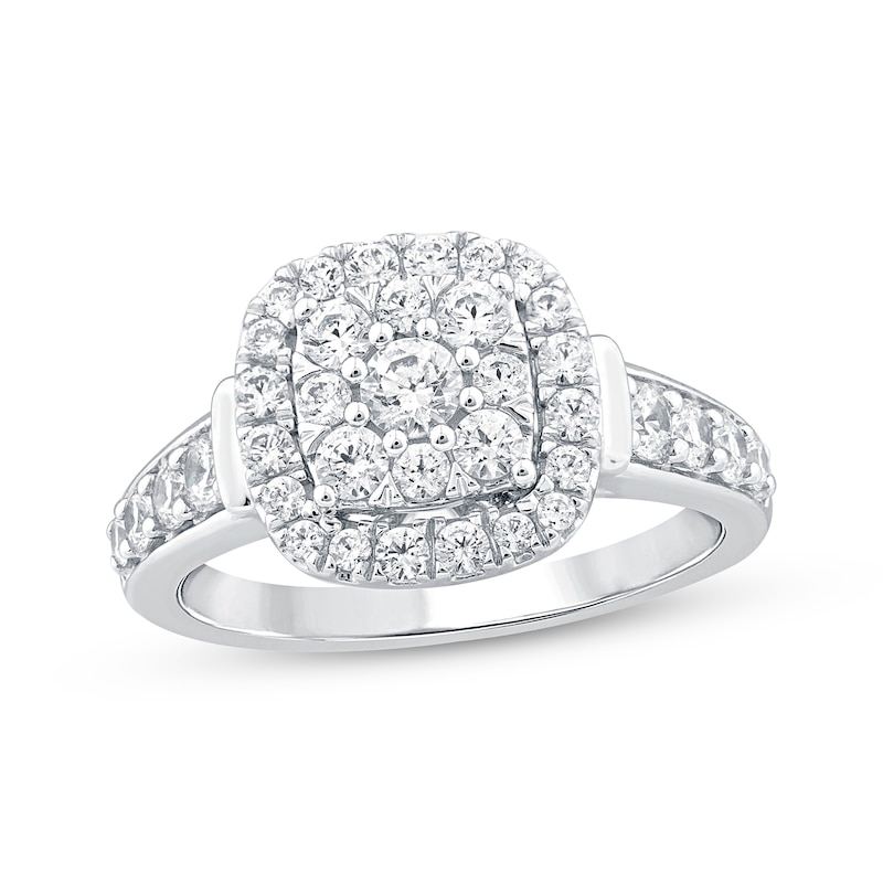 Main Image 1 of Adore Round-Cut Diamond Cushion Halo Engagement Ring 1 ct tw 14K White Gold