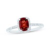 Thumbnail Image 1 of Cushion-Cut Garnet & Diamond Halo Ring 1/10 ct tw 14K White Gold