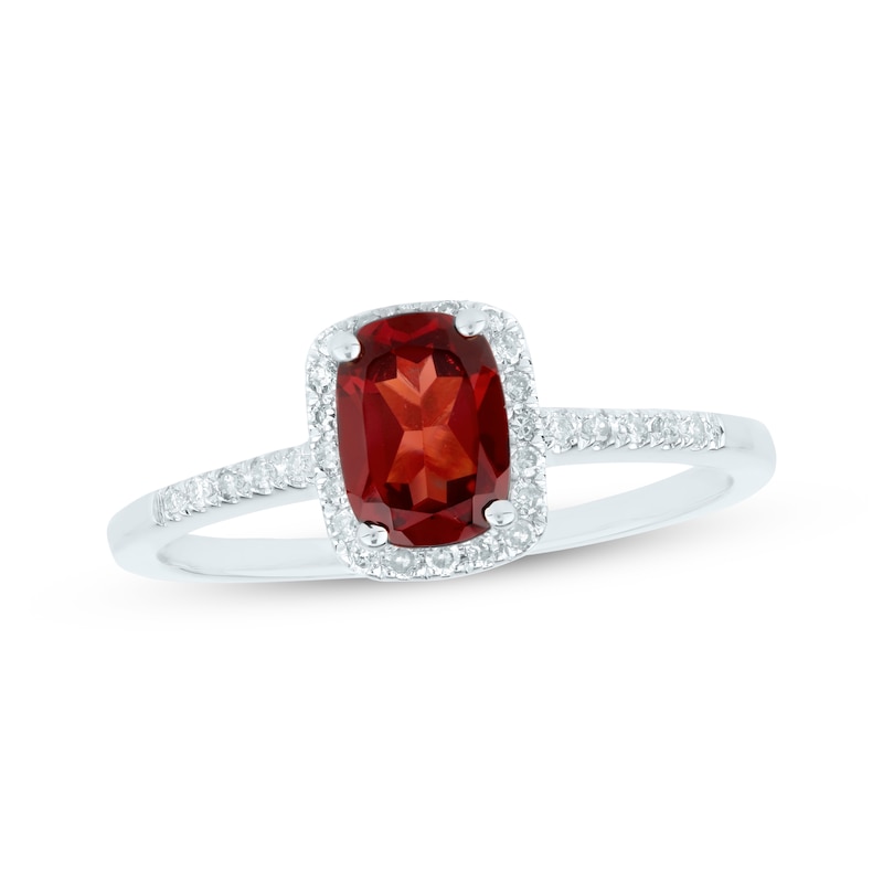 Main Image 1 of Cushion-Cut Garnet & Diamond Halo Ring 1/10 ct tw 14K White Gold