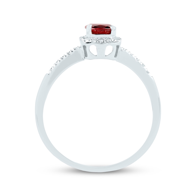 Main Image 3 of Cushion-Cut Garnet & Diamond Halo Ring 1/10 ct tw 14K White Gold
