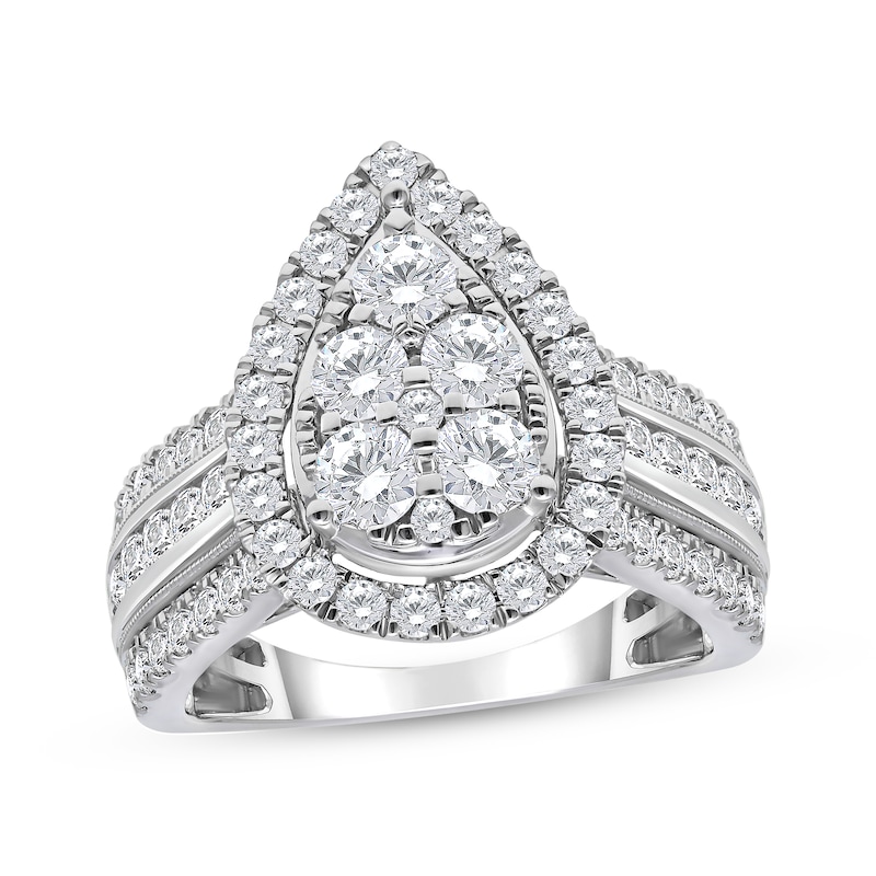 Main Image 1 of Multi-Diamond Pear Halo Engagement Ring 2 ct tw 10K White Gold