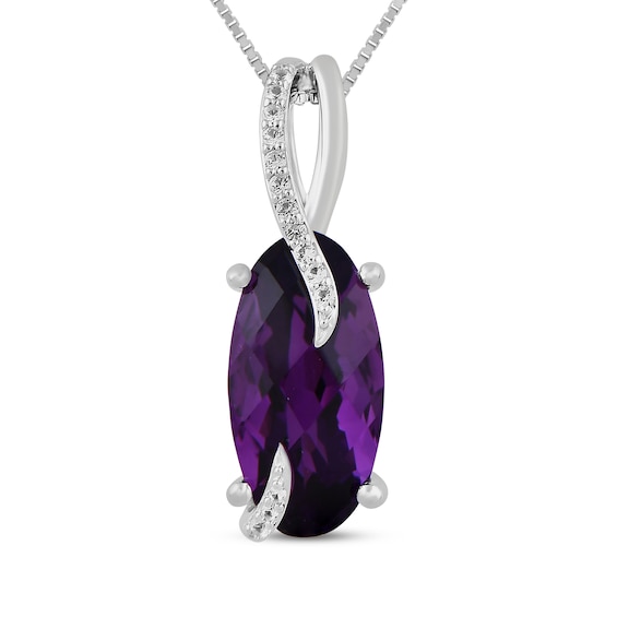 Oval-Cut Amethyst & White Lab-Created Sapphire Necklace Sterling Silver 18"