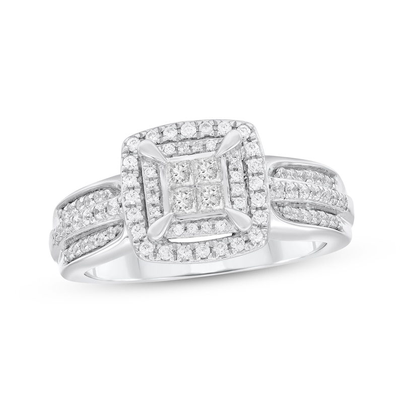 Main Image 1 of Adore Princess-Cut Quad Diamond Engagement Ring 1/2 ct tw 10K White Gold