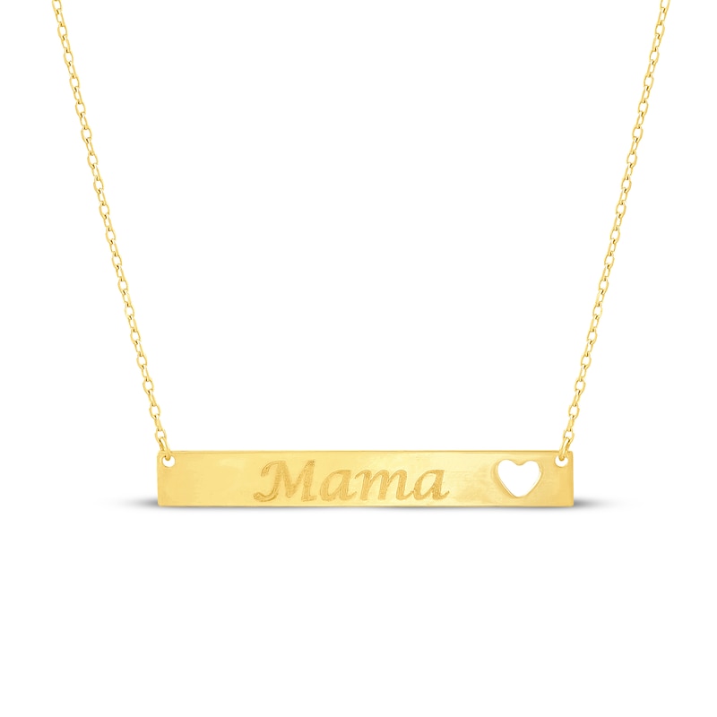 Main Image 1 of Mama Heart Cutout Bar Necklace 10K Yellow Gold 17.75"