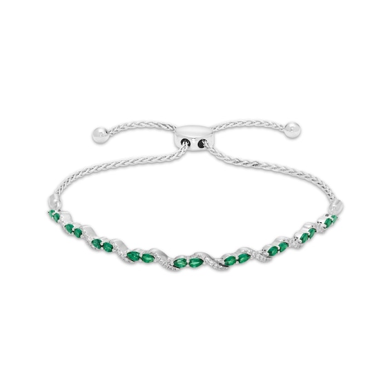 Pear-Shaped Lab-Created Emerald & White Lab-Created Sapphire S-Link Bolo Bracelet 10K White Gold