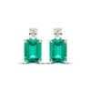 Thumbnail Image 2 of Emerald-Cut Lab-Created Emerald & Oval-Cut Lab-Grown Diamond Earrings 3/8 ct tw 14K Yellow Gold