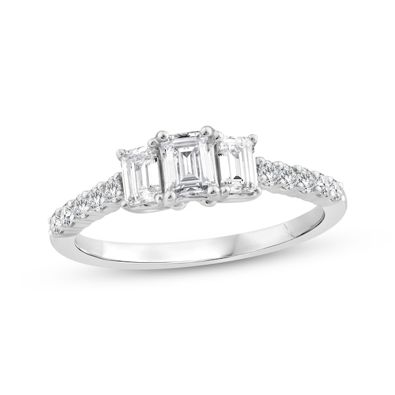 Memories Moments Magic Emerald-Cut Diamond Three-Stone Engagement Ring 1 ct tw 14K White Gold