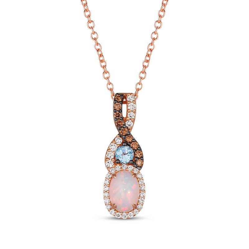 Main Image 1 of Le Vian Oval-Cut Opal & Blue Topaz Necklace 1/4 ct tw Diamonds 14K Strawberry Gold 19"