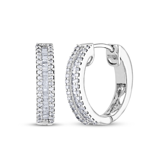 Baguette & Round-Cut Diamond Hoop Earrings 1/2 ct tw 14K White Gold