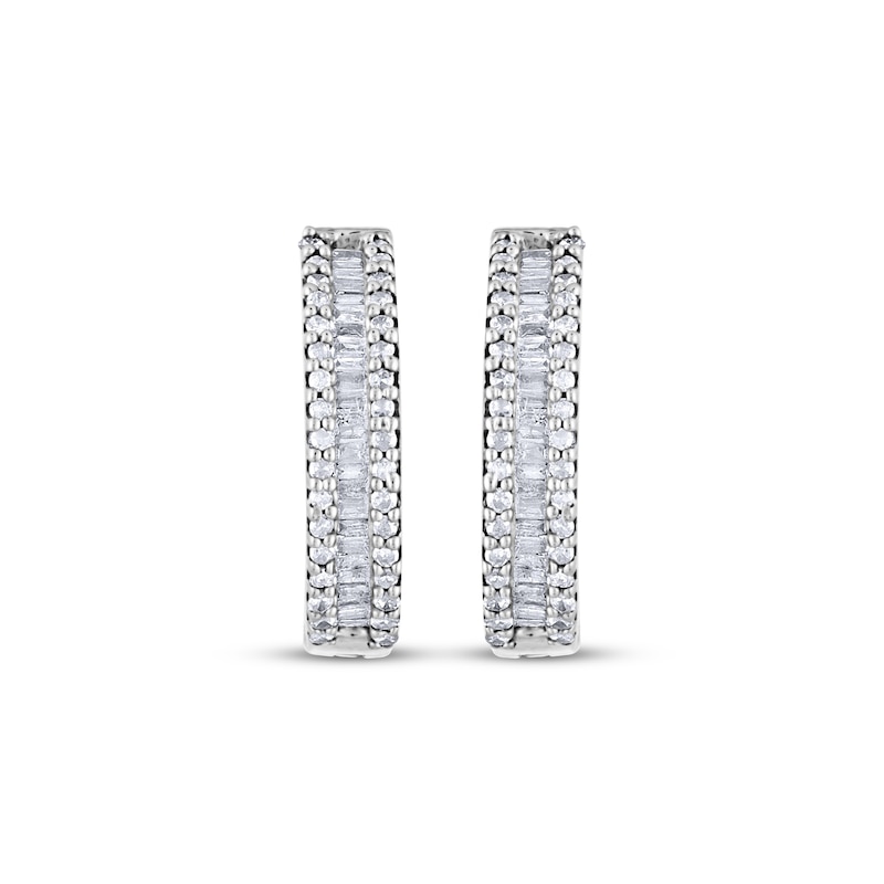 Main Image 2 of Baguette & Round-Cut Diamond Hoop Earrings 1/2 ct tw 14K White Gold