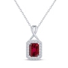 Thumbnail Image 1 of Octagon-Cut Lab-Created Ruby & White Lab-Created Sapphire Halo Necklace Sterling Silver 18"