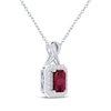 Thumbnail Image 2 of Octagon-Cut Lab-Created Ruby & White Lab-Created Sapphire Halo Necklace Sterling Silver 18"