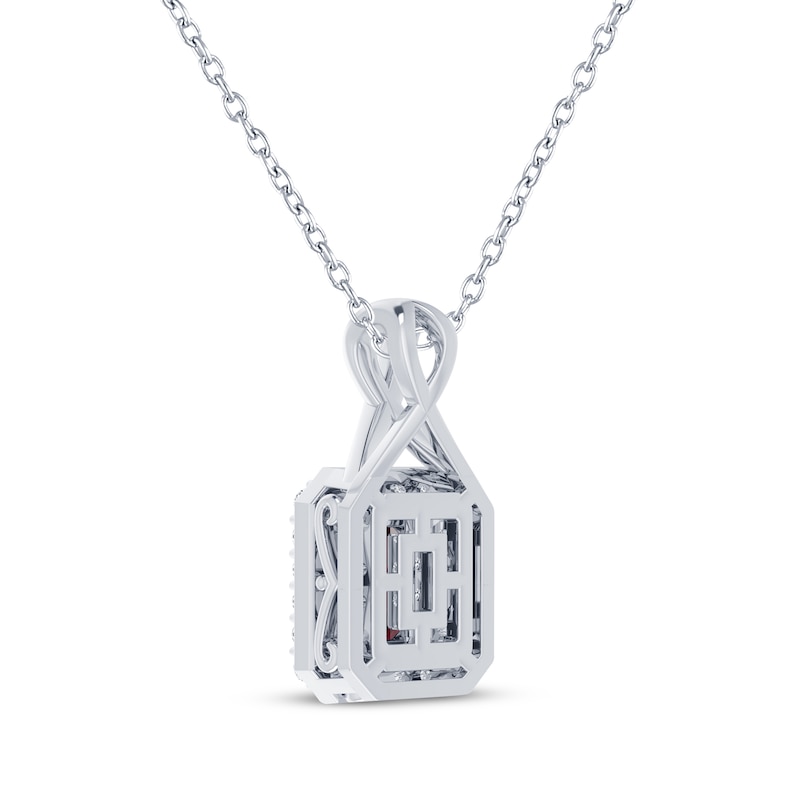 Main Image 3 of Octagon-Cut Lab-Created Ruby & White Lab-Created Sapphire Halo Necklace Sterling Silver 18"