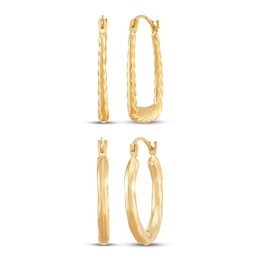 Textured Hoop Earrings Set 14K Yellow Gold
