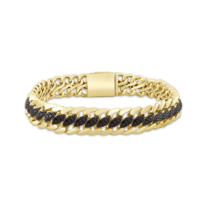 Main Image 1 of Men's Black Diamond Oval Center Curb Link Bracelet 6 ct tw 10K Yellow Gold 8.5"