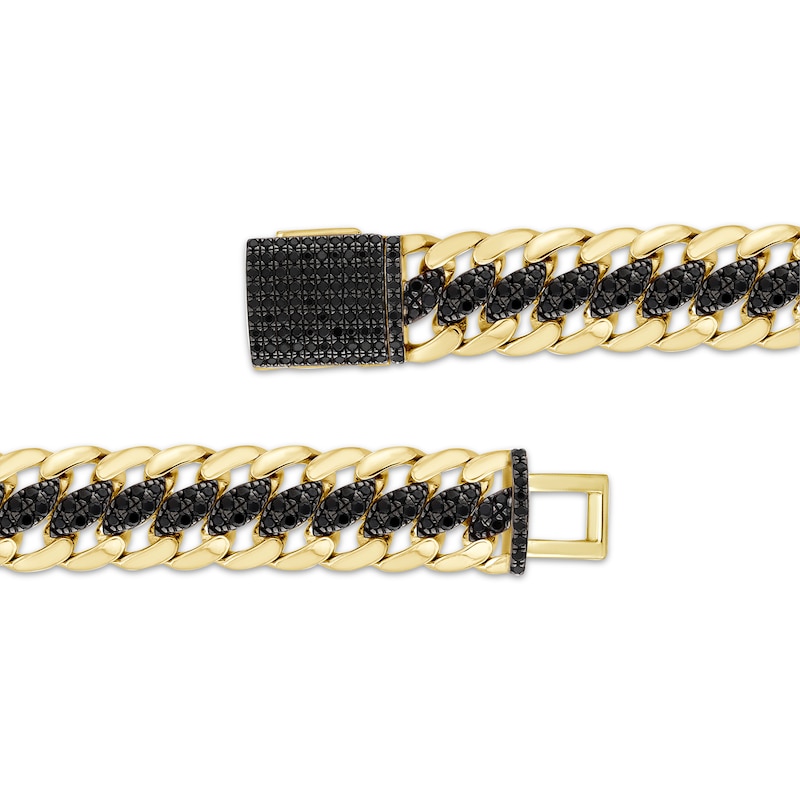 Main Image 3 of Men's Black Diamond Oval Center Curb Link Bracelet 6 ct tw 10K Yellow Gold 8.5"