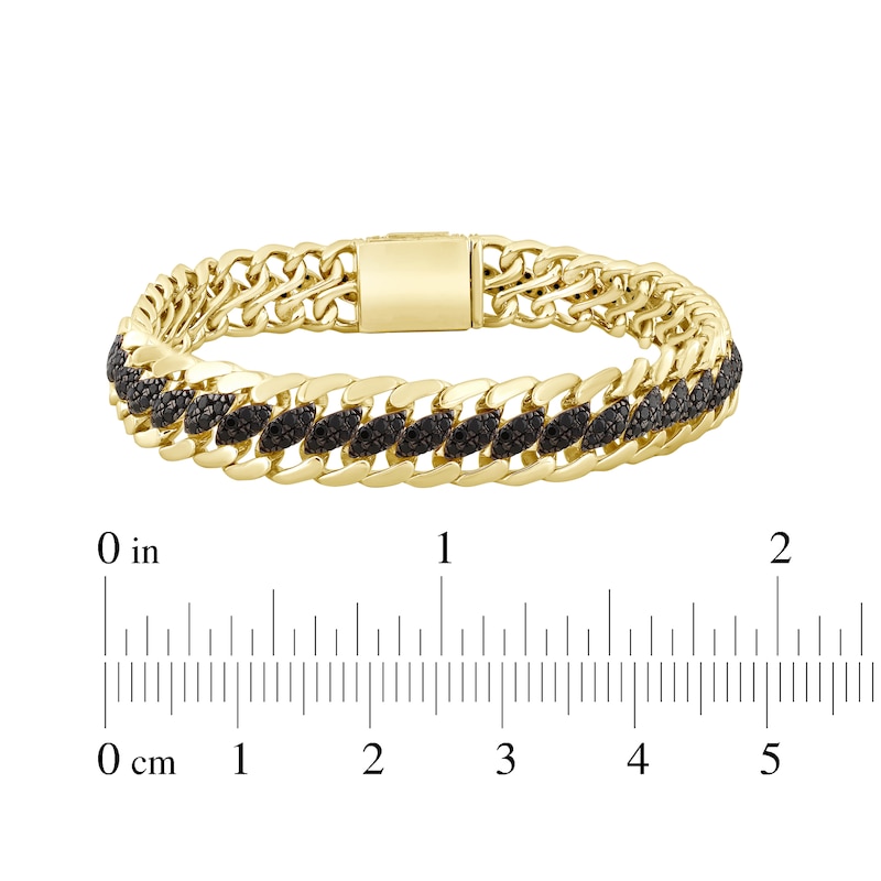 Main Image 5 of Men's Black Diamond Oval Center Curb Link Bracelet 6 ct tw 10K Yellow Gold 8.5"