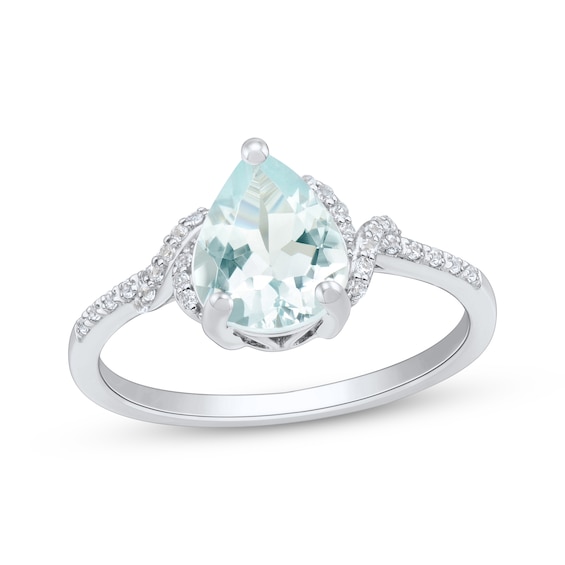 Pear-Shaped Aquamarine & White Lab-Created Sapphire Ring Sterling Silver