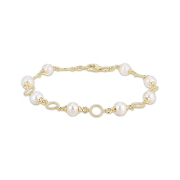 Cultured Pearl Link Bracelet 18K Yellow Gold-Plated Sterling Silver 7.25"