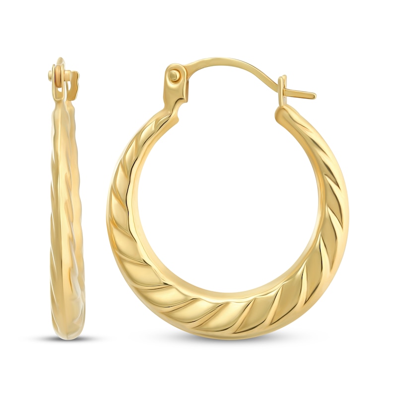 Main Image 1 of Tapered Round Diagonal Pattern Hoop Earrings 14K Yellow Gold 20mm