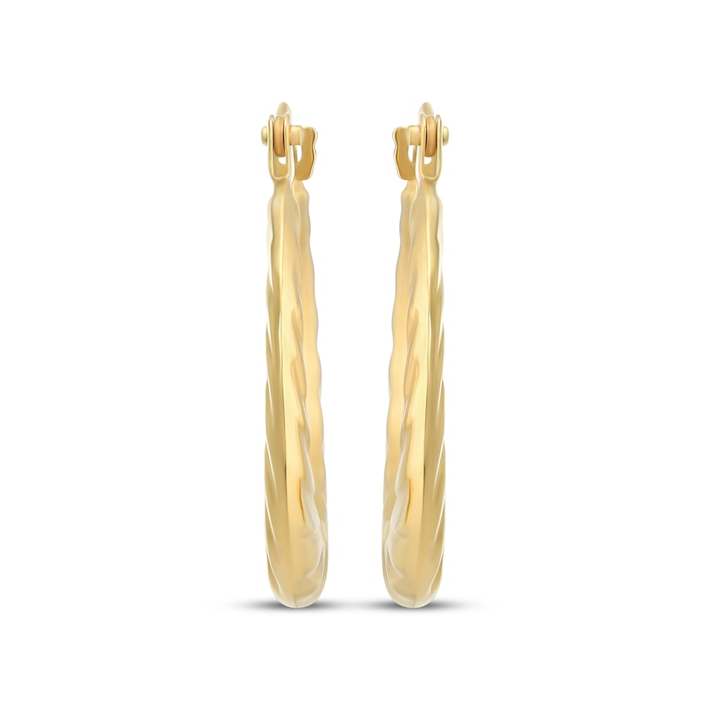 Main Image 2 of Tapered Round Diagonal Pattern Hoop Earrings 14K Yellow Gold 20mm