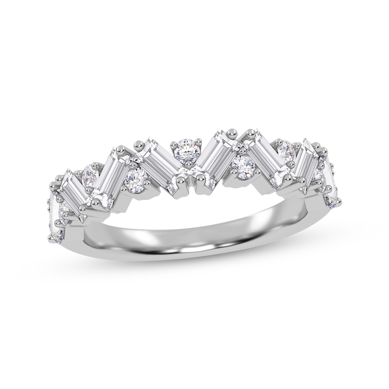 Main Image 1 of Adore Baguette & Round-Cut Diamond Zigzag Stackable Anniversary Ring 1/2 ct tw 14K White Gold