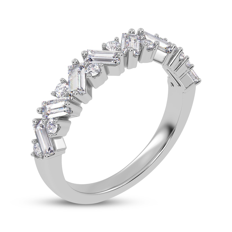 Main Image 2 of Adore Baguette & Round-Cut Diamond Zigzag Stackable Anniversary Ring 1/2 ct tw 14K White Gold