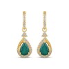 Thumbnail Image 2 of Pear-Shaped Natural Emerald & Diamond Dangle Earrings 1/6 ct tw 14K Yellow Gold