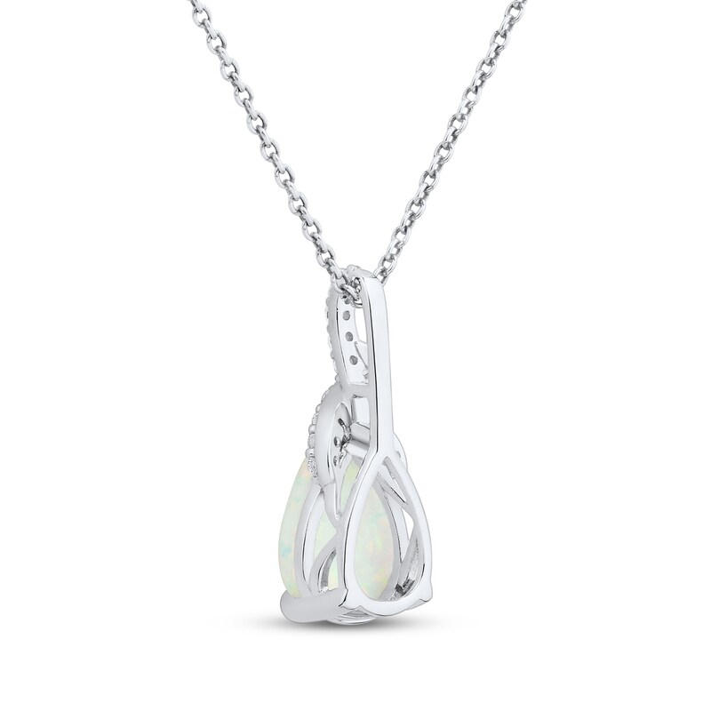 Main Image 3 of Pear-Shaped Lab-Created Opal & White Lab-Created Sapphire Necklace Sterling Silver 18"