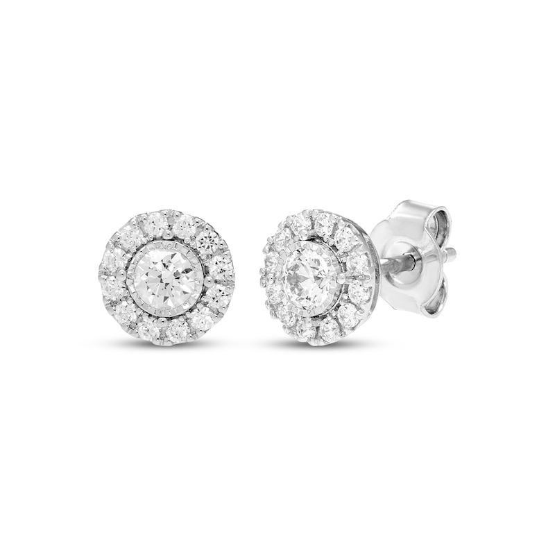 Main Image 1 of Diamond Halo Stud Earrings 1/2 ct tw 10K White Gold
