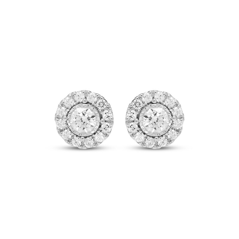 Main Image 2 of Diamond Halo Stud Earrings 1/2 ct tw 10K White Gold