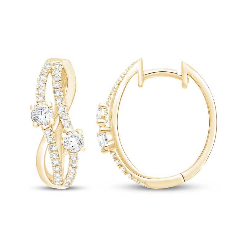 Main Image 1 of KAY Lab-Grown Diamonds Wavy Split Hoop Earrings 1 ct tw 14K Yellow Gold