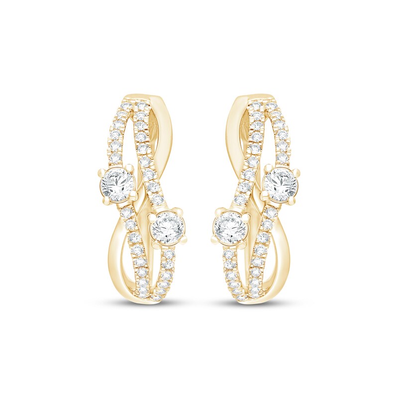 Main Image 2 of KAY Lab-Grown Diamonds Wavy Split Hoop Earrings 1 ct tw 14K Yellow Gold