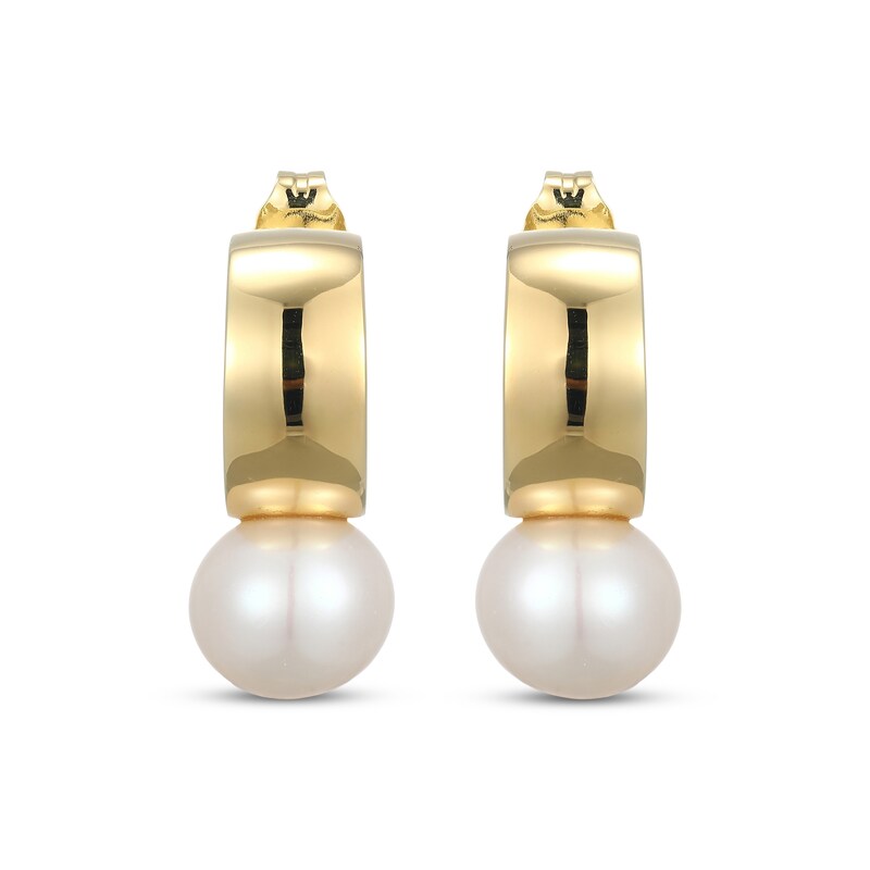 Main Image 2 of Freshwater Cultured Pearl Hoop Earrings 18K Yellow Gold-Plated Sterling Silver