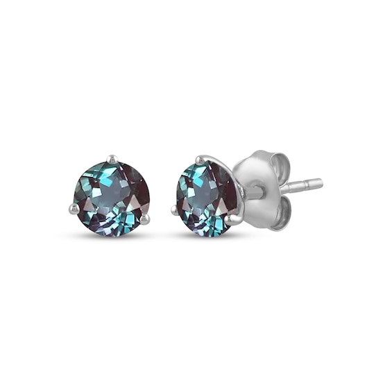 Lab-Created Alexandrite Solitaire Stud Earrings Sterling Silver