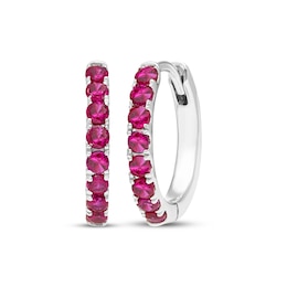 Lab-Created Ruby Hoop Earrings Sterling Silver