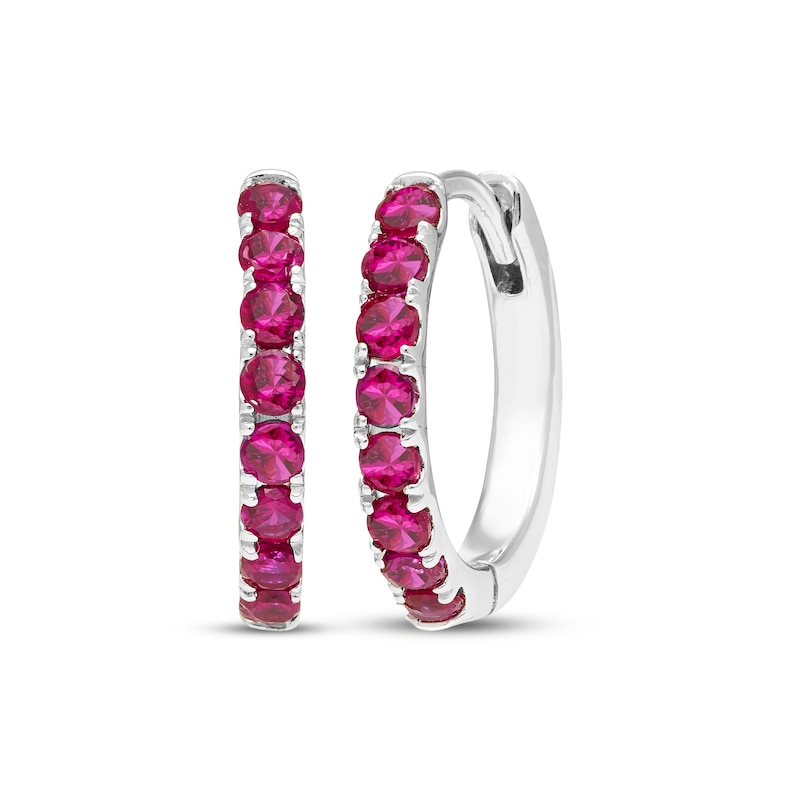 Main Image 1 of Lab-Created Ruby Hoop Earrings Sterling Silver