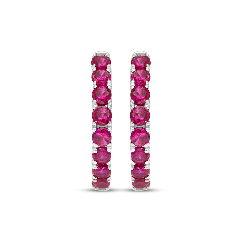 Main Image 2 of Lab-Created Ruby Hoop Earrings Sterling Silver