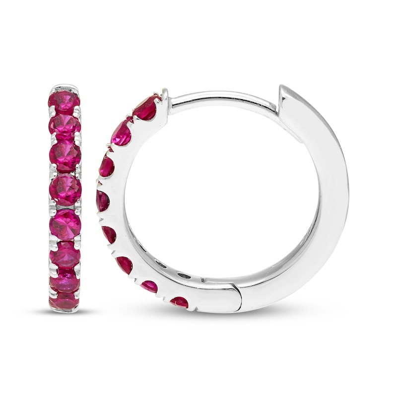 Main Image 3 of Lab-Created Ruby Hoop Earrings Sterling Silver