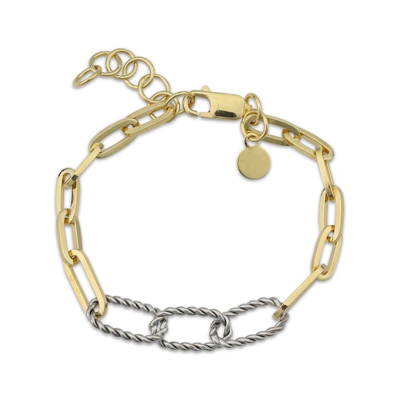 Reaura Twist Link Paperclip Bracelet Repurposed Hollow 14K Two-Tone Gold