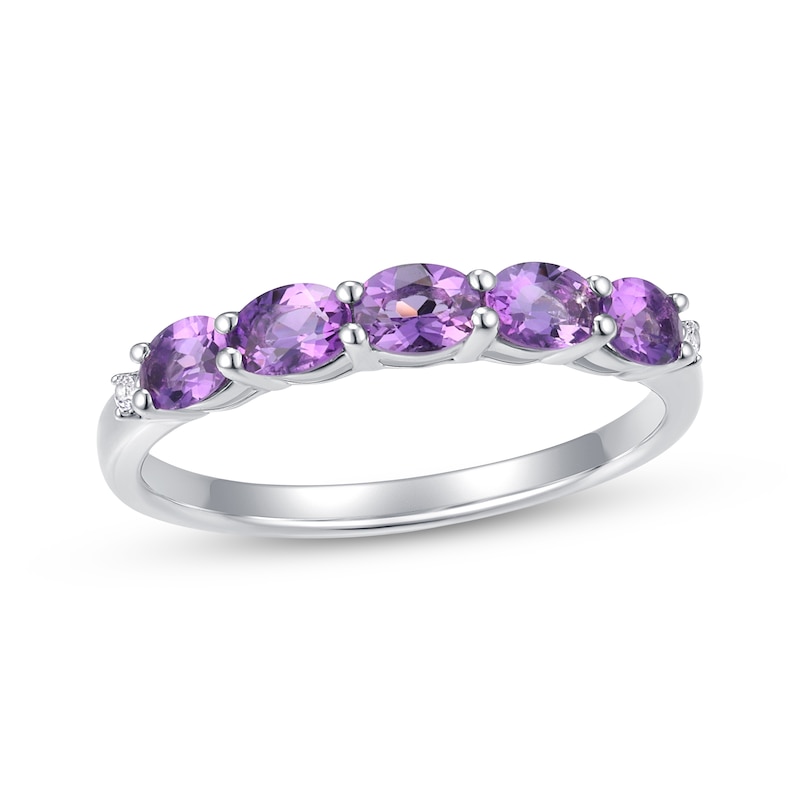 Main Image 1 of Oval-Cut Amethyst & White Lab-Created Sapphire Ring Sterling Silver