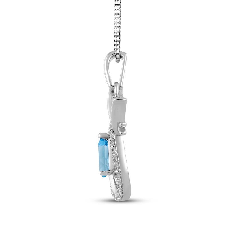 Main Image 2 of Pear-Shaped Swiss Blue Topaz & White Lab-Created Sapphire Cat Necklace Sterling Silver 18"