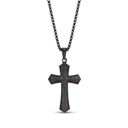 Men's Wood Cross Necklace Black Ion-Plated Stainless Steel 24"