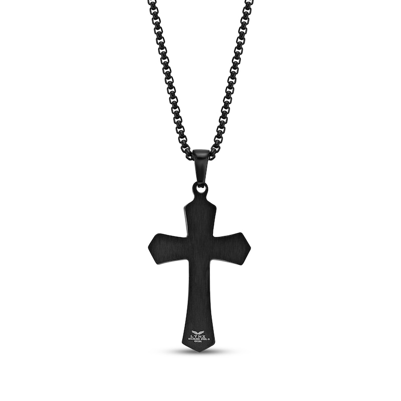 Main Image 3 of Men's Wood Cross Necklace Black Ion-Plated Stainless Steel 24"