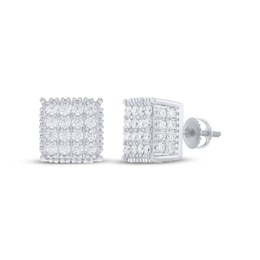 Men's Lab-Grown Diamond Multi-Stone Square Stud Earrings 2 ct tw 10K White Gold
