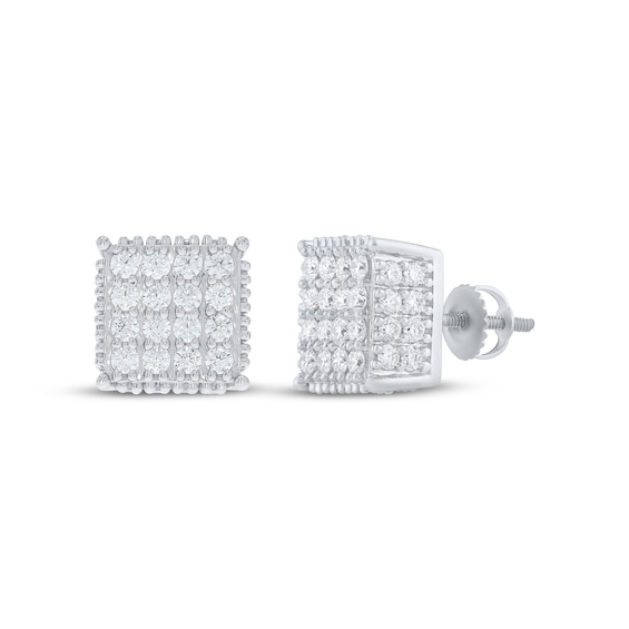Men's Lab-Grown Diamond Multi-Stone Square Stud Earrings 2 ct tw 10K White Gold