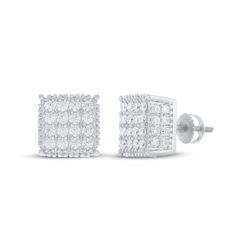 Main Image 1 of Men's Lab-Grown Diamond Multi-Stone Square Stud Earrings 2 ct tw 10K White Gold