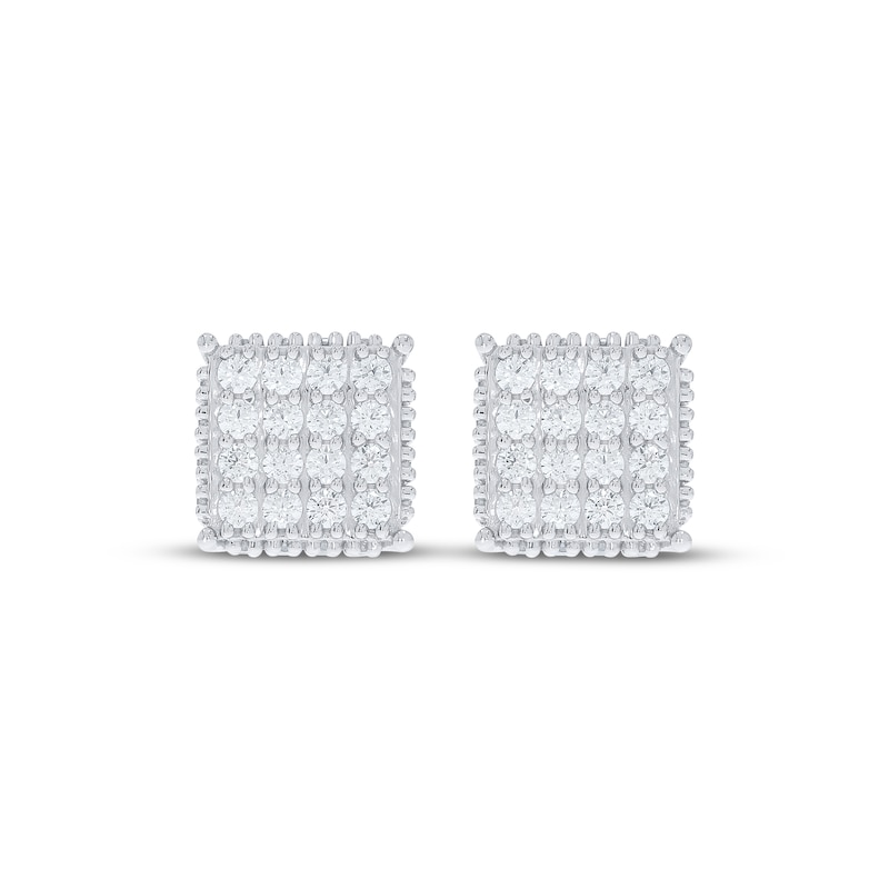 Main Image 2 of Men's Lab-Grown Diamond Multi-Stone Square Stud Earrings 2 ct tw 10K White Gold