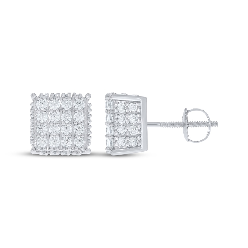 Main Image 3 of Men's Lab-Grown Diamond Multi-Stone Square Stud Earrings 2 ct tw 10K White Gold