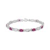Thumbnail Image 1 of Oval-Cut Lab-Created Ruby & White Lab-Created Sapphire Link Bracelet Sterling Silver 7.25"